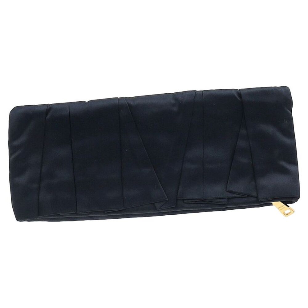 Prada Pleated Clutch Bag in Navy Blue Satin - Picture 2 of 8
